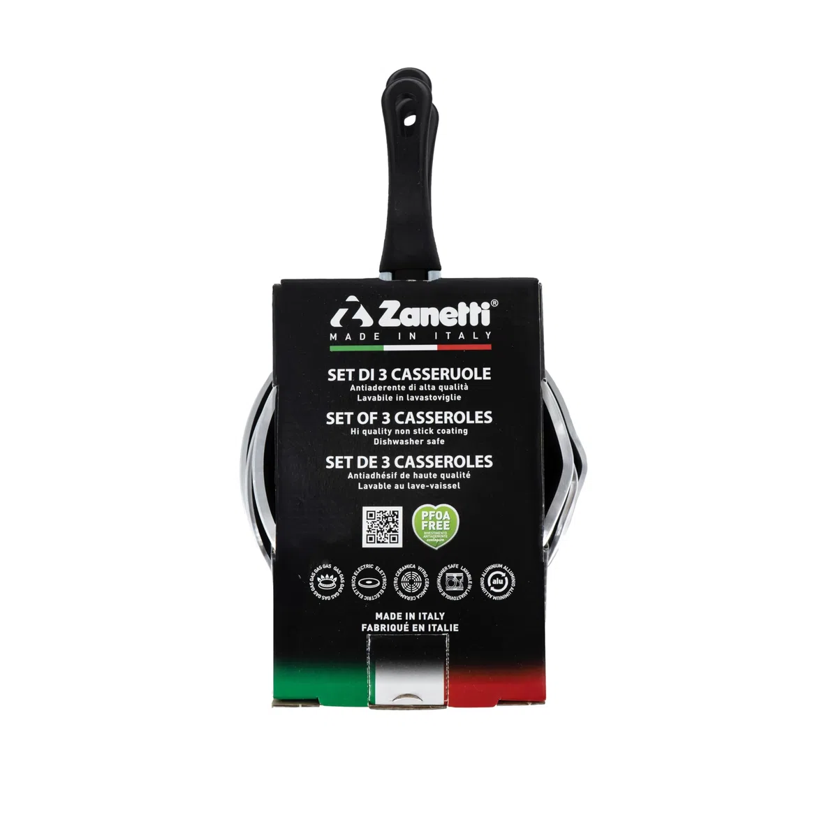 zanetti, Tris di Casseruole Antiaderenti Coniche, Diametri 12 cm, 14 cm, 16 cm, Casseruole con Beccuccio in Alluminio Alimentare, Made in Italy