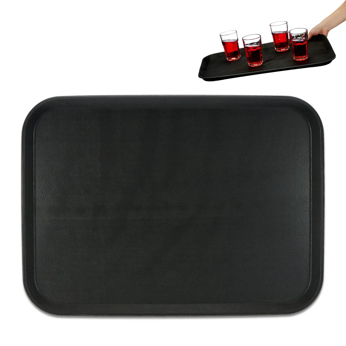 Relaxdays Vassoio Antiscivolo Rettangolare, LxP: 56x41 cm, da Portata, Servizio Ristorante, Bar, Cucina Casa, Nero