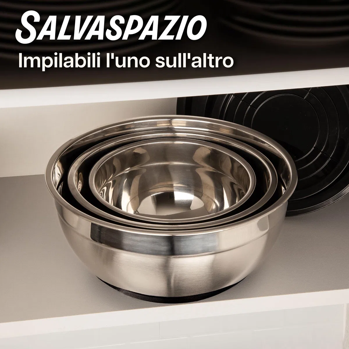 Praknu 3 Ciotole in Acciaio Inox da Cucina con Coperchio - Antiscivolo - Ermetiche - Graduate - Impilabili - Ideali per Impastare e Frullare