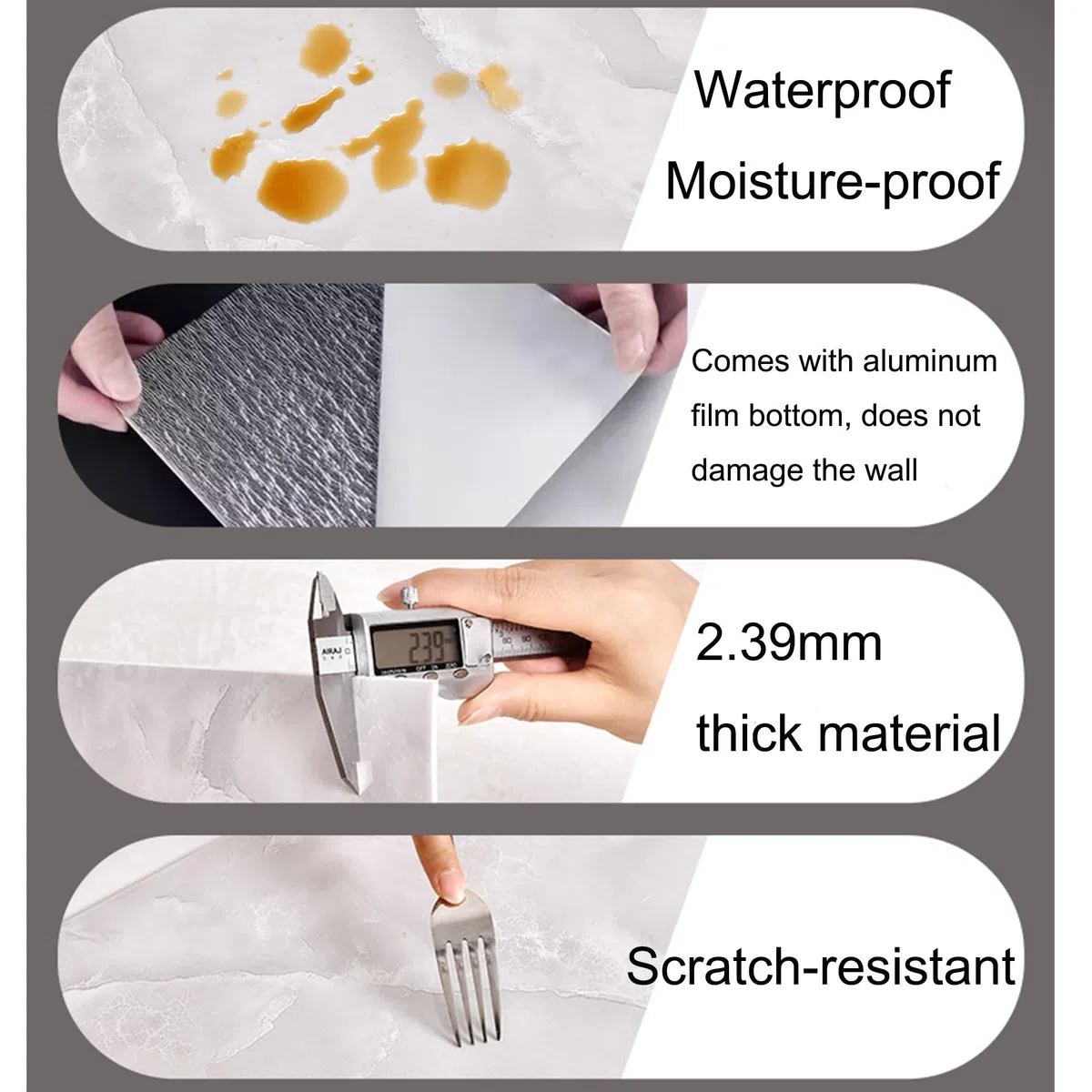 Piastrelle Adesive Cucina, 10 pezzi Adesive Pavimento 30x60cm Decorazioni Bagno Adesivi per Piastrelle PVC Autoadesiva Resistente al Calore Impermeabile Decorazione Per La Casa