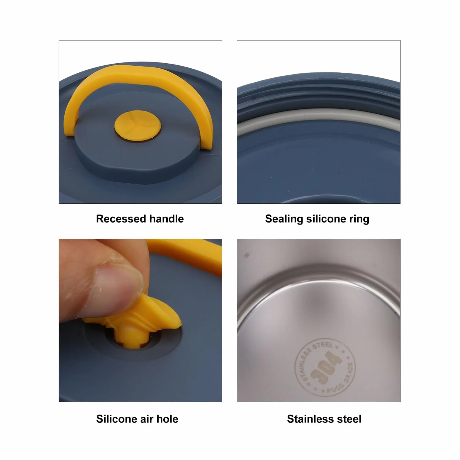 Lunch Box Rotondo in Acciaio Inossidabile con Coperchio, a Prova di Perdite, Grande capacità, Facile da Pulire, per Ufficio (3 Cassette Coibentate)