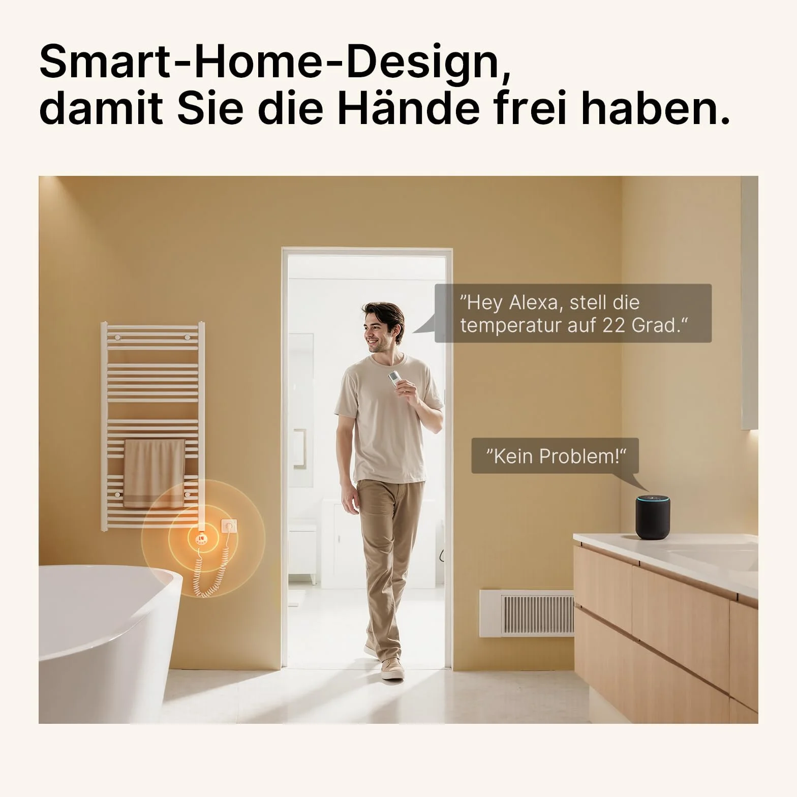 EMKE Barra riscaldante con termostato per termosifoni da bagno, 600 W, cartuccia di riscaldamento intelligente WiFi, in acciaio inox, per radiatore, scaldasalviette, scaldasalviette, elettrico, bianco