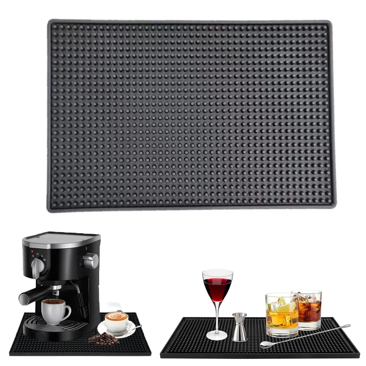 Tappetino Caffettiera, Tappetino Da Bar In Gomma, Tappeto Scolapiatti Cucina, in PVC, Antiscivolo, Isolare, per Club, Cucine e Ristoranti, Contatori, Nero, 30 x 20 x 1cm