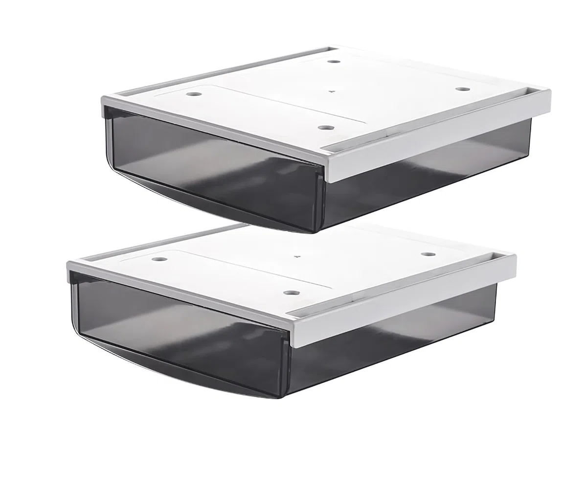TUKA-i-AKUT 2X 1,7L Cassetti Sotto Scrivania, 21x18x5,4cmcm Autoadesivo Nascosta Cassetto Sottostruttura, Scatola di Portaoggetti Scrivania/Mobile/Libreria/Mobile da Cucina ecc. 2 Unità Nero TKD8607