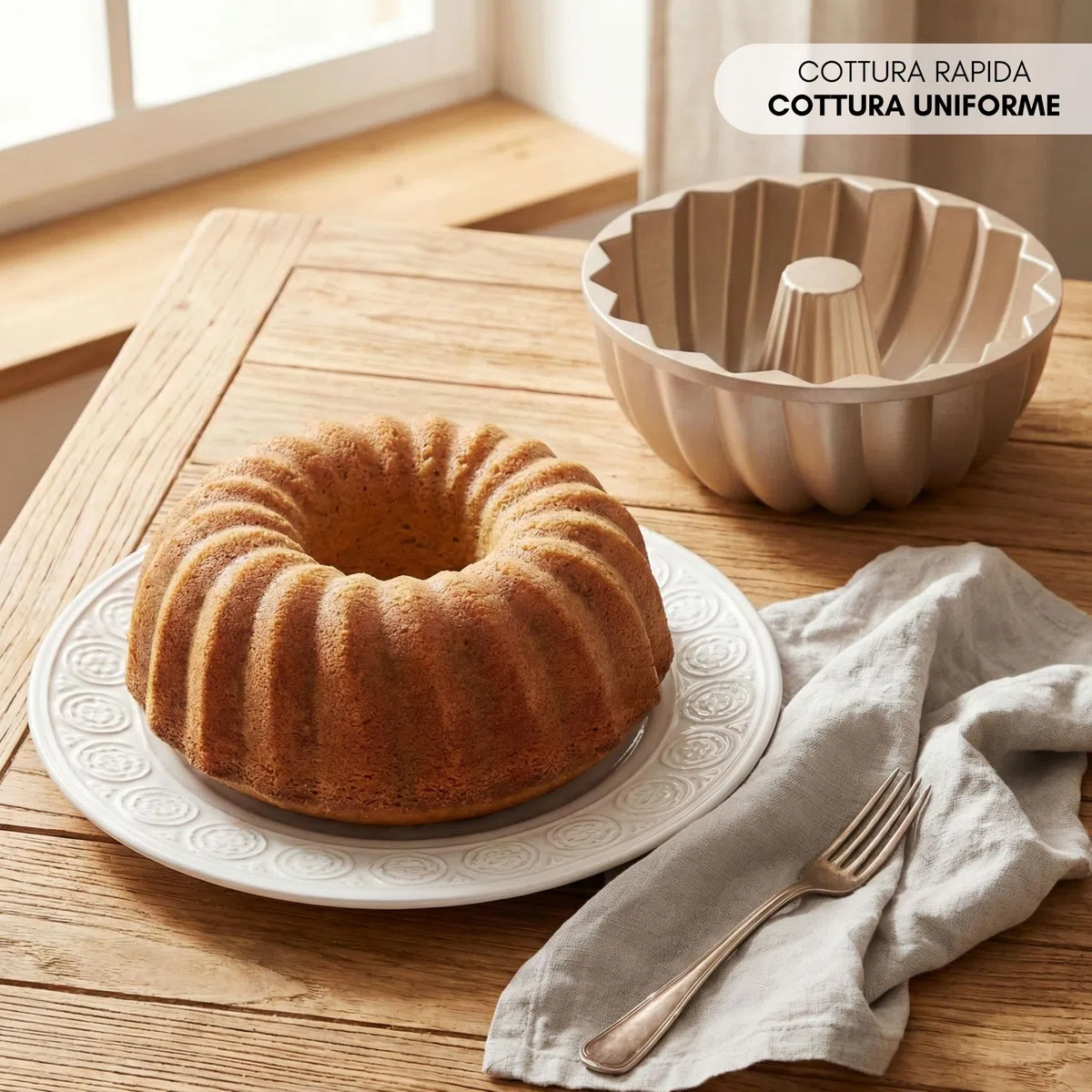 Erreke Stampo Ciambella con Doppio Rivestimento Antiaderente, Classico | Stampo Torta. Alluminio Pressofuso Resistente. Savarin Cottura Uniforme. Per Dolci Fatti in Casa