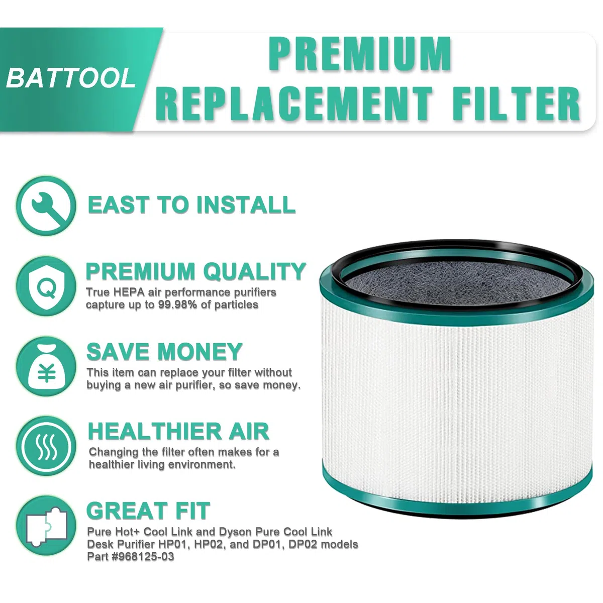 Filtro di ricambio HEPA per depuratore d'aria Dyson, filtro intercambiabile compatibile con Dyson HP02 HP01 HP00