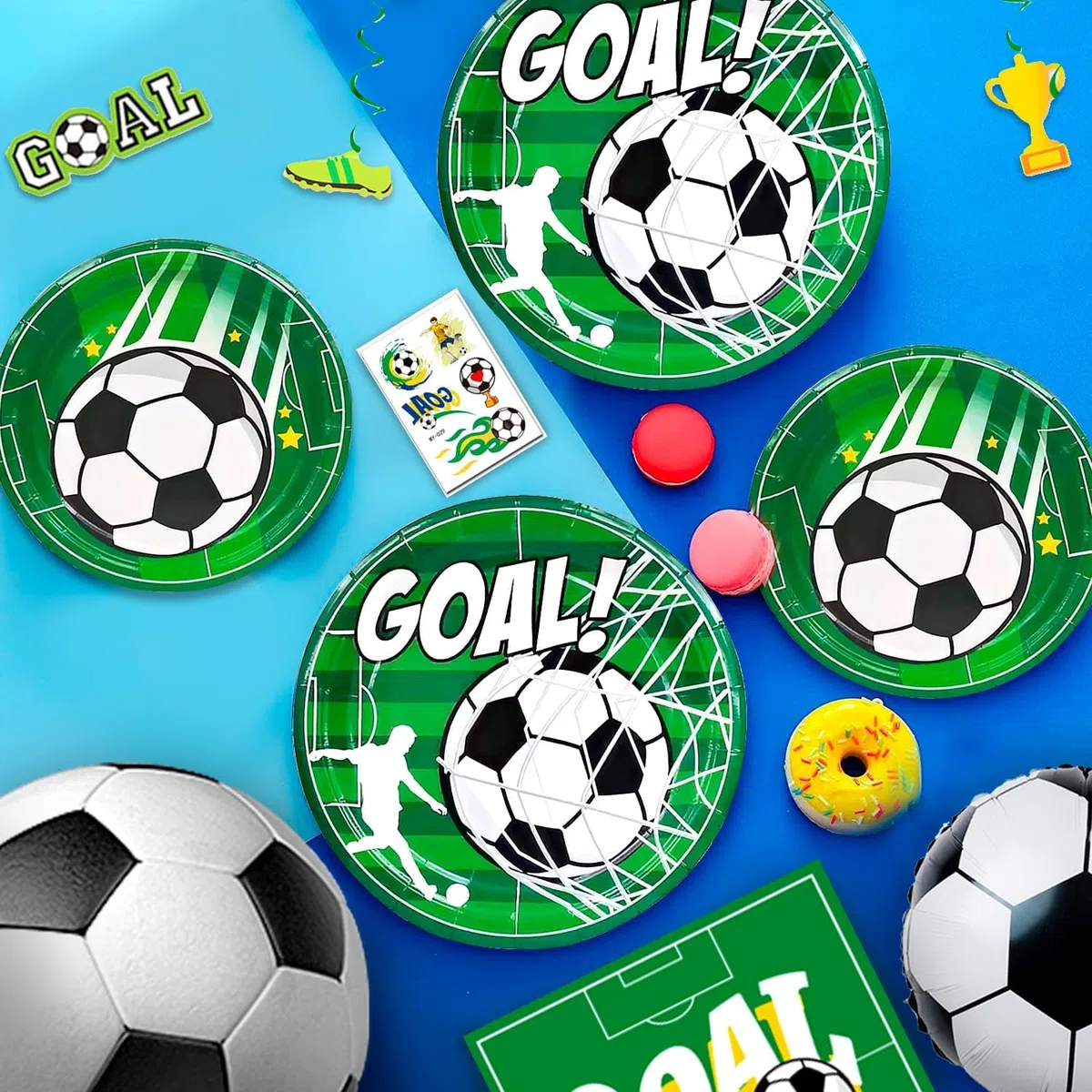 Forniture per Feste di Calcio,16 Ospiti Calcio Stoviglie per Feste di Compleanno Calcio Decorazioni Set-Tema Calcio per Piatti Tazze Striscioni etc Decorazioni Compleanno Tema Sportivo