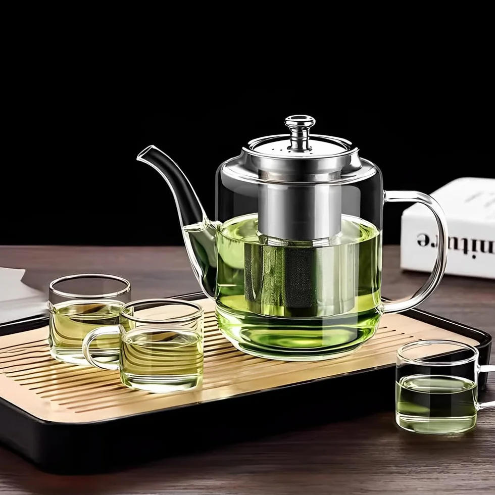 Teiera in Vetro da 650ml, Teiera Resistente al Calore in Vetro Borosilicato Trasparente con Filtro in Acciaio Inox, piccola teiera per foglie sfuse, erbe, frutta, bubble tea | Infusore Tè