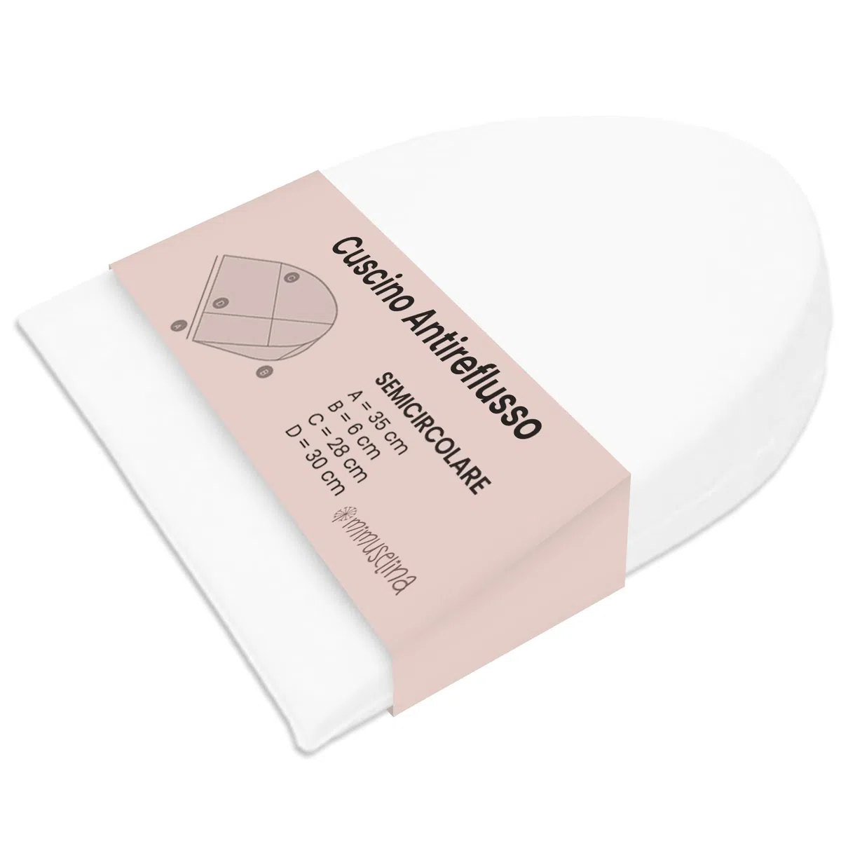 MIMUSELINA Cuscino Antireflusso | Cuscino a Cuneo per Letto per Ridurre Reflusso e Disagio Digestivo | Ergonomico, Impermeabile e Traspirante | Forma Semicircolare 35x28x6 cm
