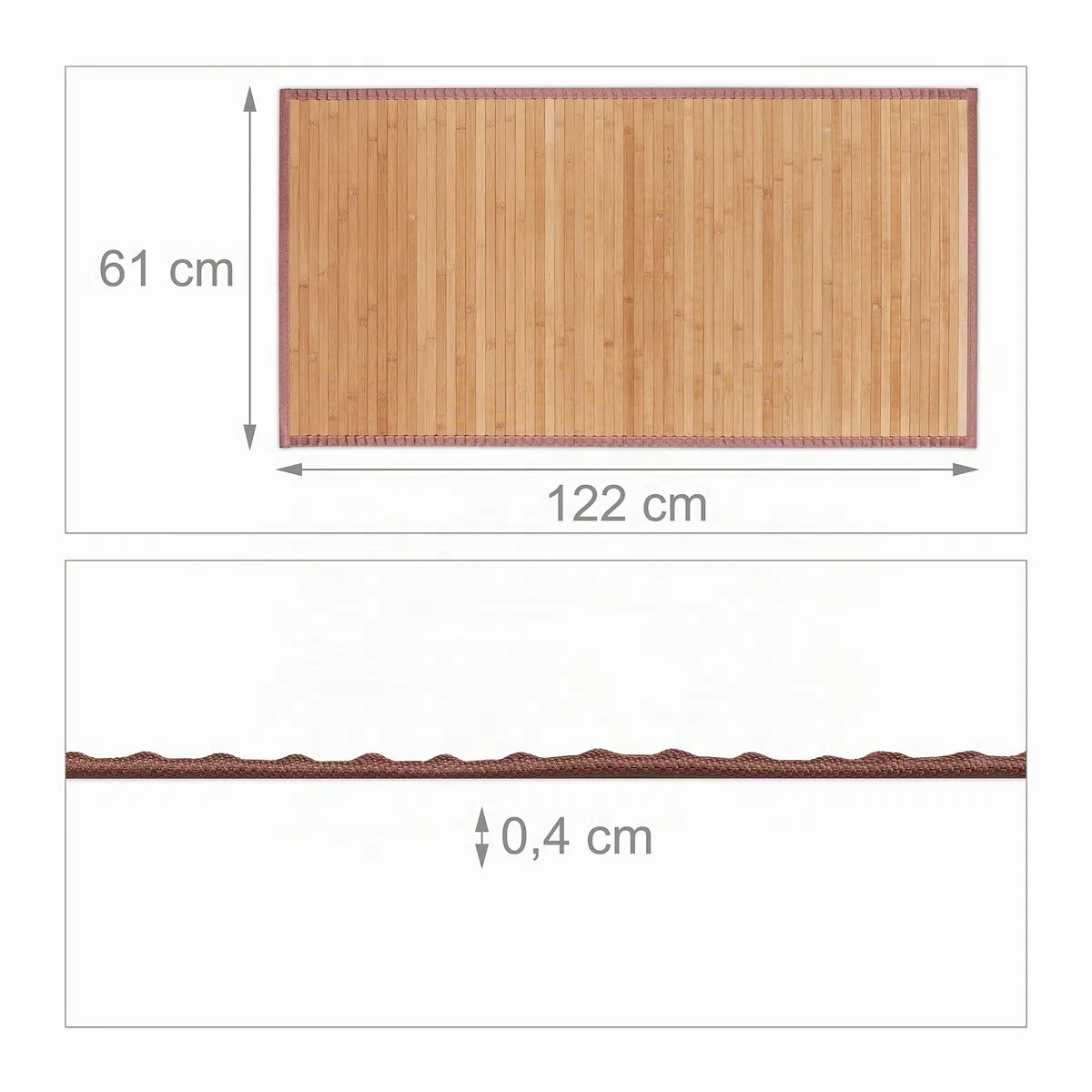 Relaxdays Tappeto in Bambù, Resistente all’Umidità, Antiscivolo, Bordi in Tessuto, Bagno, 61x122cm, Legno Naturale