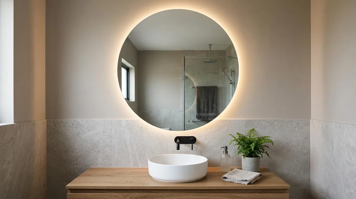 BD ART - Specchio da parete – rotondo Ø 70 cm – con illuminazione a LED – Colore della luce caldo 3600 K, IP44 – grande