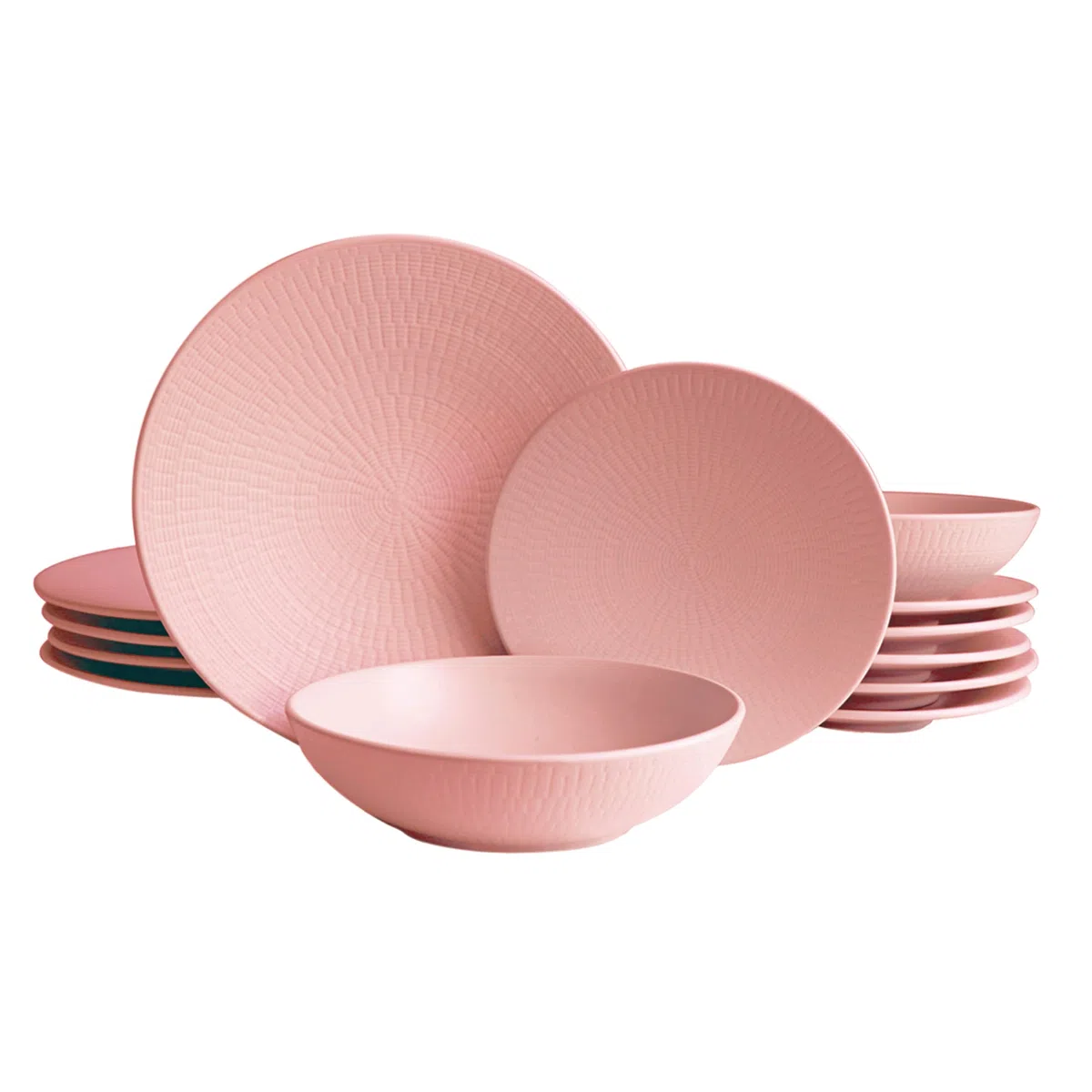 ECHTWERK Blanka Servizio da tavola vintage da 18 pezzi per 6 persone Elegante design naturale con struttura in terracotta con 6 piatti da pranzo, 6 piatti da dessert, 6 piatti fondi, rosa
