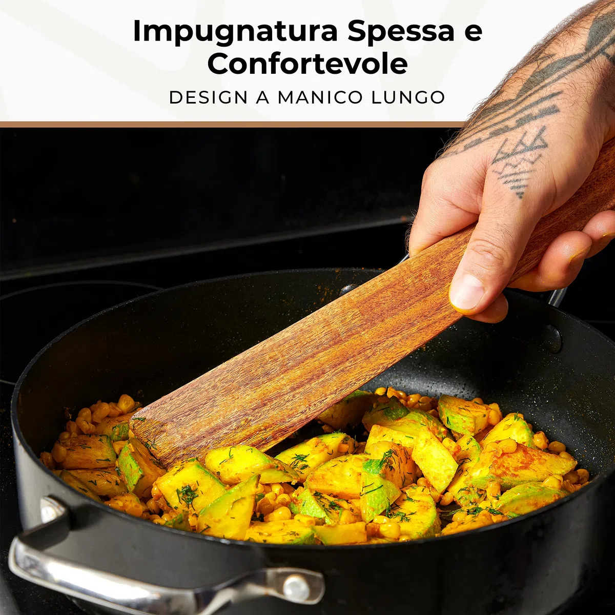 Set Utensili Cucina Legno, Spatole da Cucina, Attrezzi Multiuso per Girare, Spalmare e Raschiare Alimenti, Antigraffio, Ideali per Ghisa, 2 pezzi