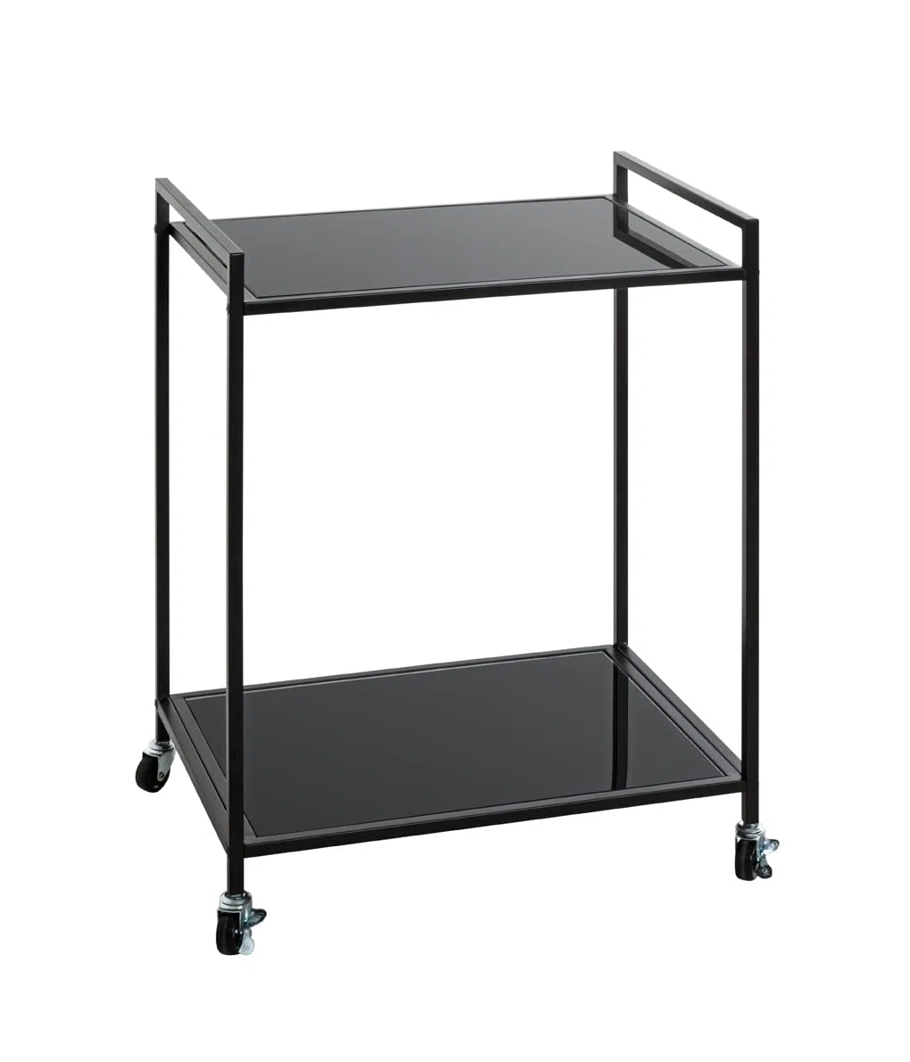 HAKU Tavolino su rotelle in metallo nero, piano in vetro di sicurezza da 5 mm - Dimensioni: L 50 x A 69 x P 36 cm Stile: Moderno
