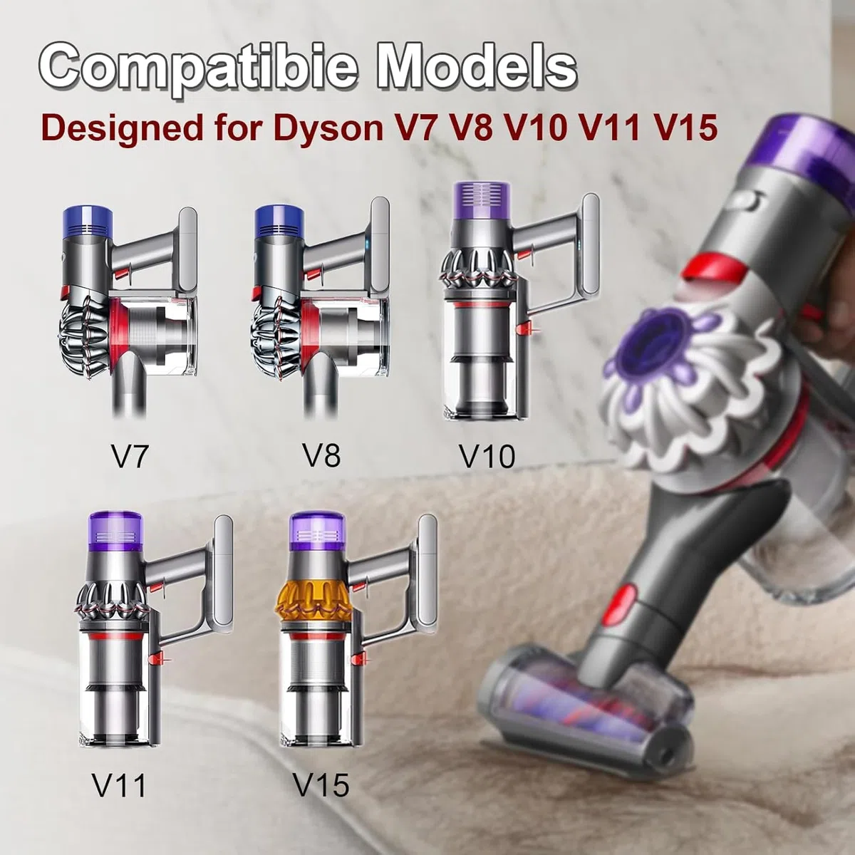 Mini Spazzola Turbo senza Peli Compatibile con Aspirapolvere V7 V8 V10 V11 V15 SV10 SV11 SV12 SV14, Ideale per Pulire Divani, Cestini per Animali, Materassi, Scale