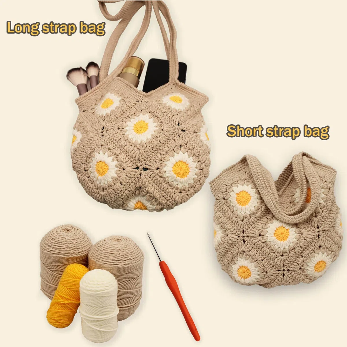 Uongeod Kit all'uncinetto per principianti Daisy Tote Bag Kit fai da te a maglia di Daisy Tote Bag con tutorial video passo passo Kit all'uncinetto per principianti per adulti e bambini