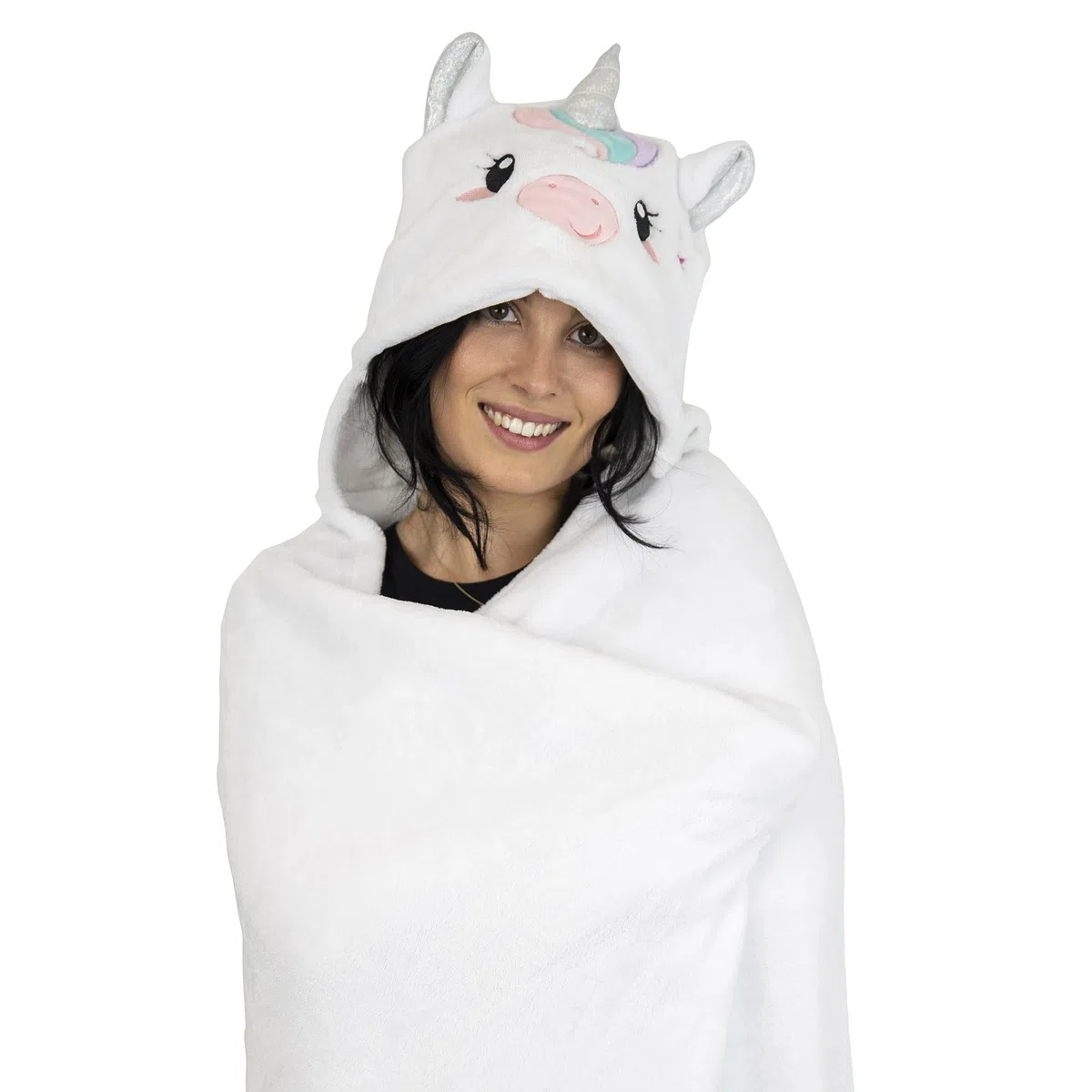 Legami - Coperta con Cappuccio Cosy Hugs! Tema Unicorn, con Tasche Scaldamani e Cappuccio, Coperta in Poliestere, Chiusura a Bottone, 150 x 125 cm