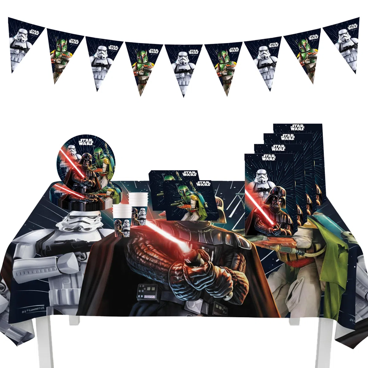 Procos 10215307DY - Set per feste Star Wars Galaxy, stoviglie monouso da 46 pezzi per feste di compleanno e feste a tema per bambini, decorazione della tavola
