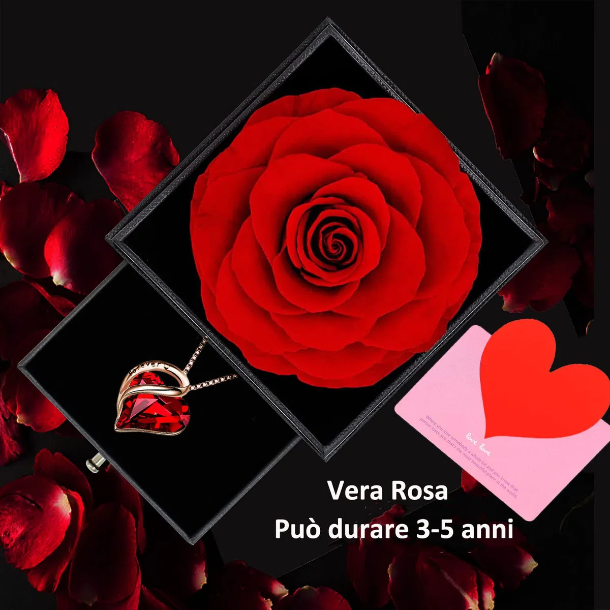 Scatola Rosa Stabilizzata,Rose Conservata, Rosa Eterna Vera,Natural Preservada Fiori Confezione Regalo per la Festa della Mamma,Natale,Compleanno,Anniversario,San Valentino per Fidanzata,Moglie