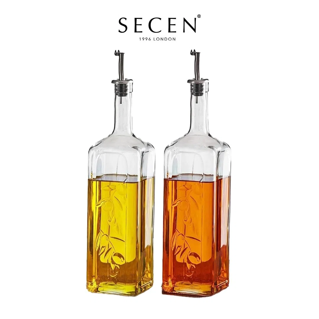 Secen LONDON - Oliera in vetro da 1 litro, con design decorativo, lavabile in lavastoviglie, in acciaio inox per alimenti, 1000 cc