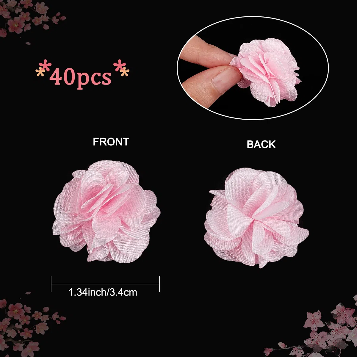 CRASPIRE 40 pz Fiori di Tessuto Rosa 1.34" 3D Chiffon Fiore Pizzo Rifiniture Mazzi di Fiori Cluster Fiore Patch di Pizzo Cucito Fai da Te per Artigianato Fai da Te Fasce Regalo di Nozze