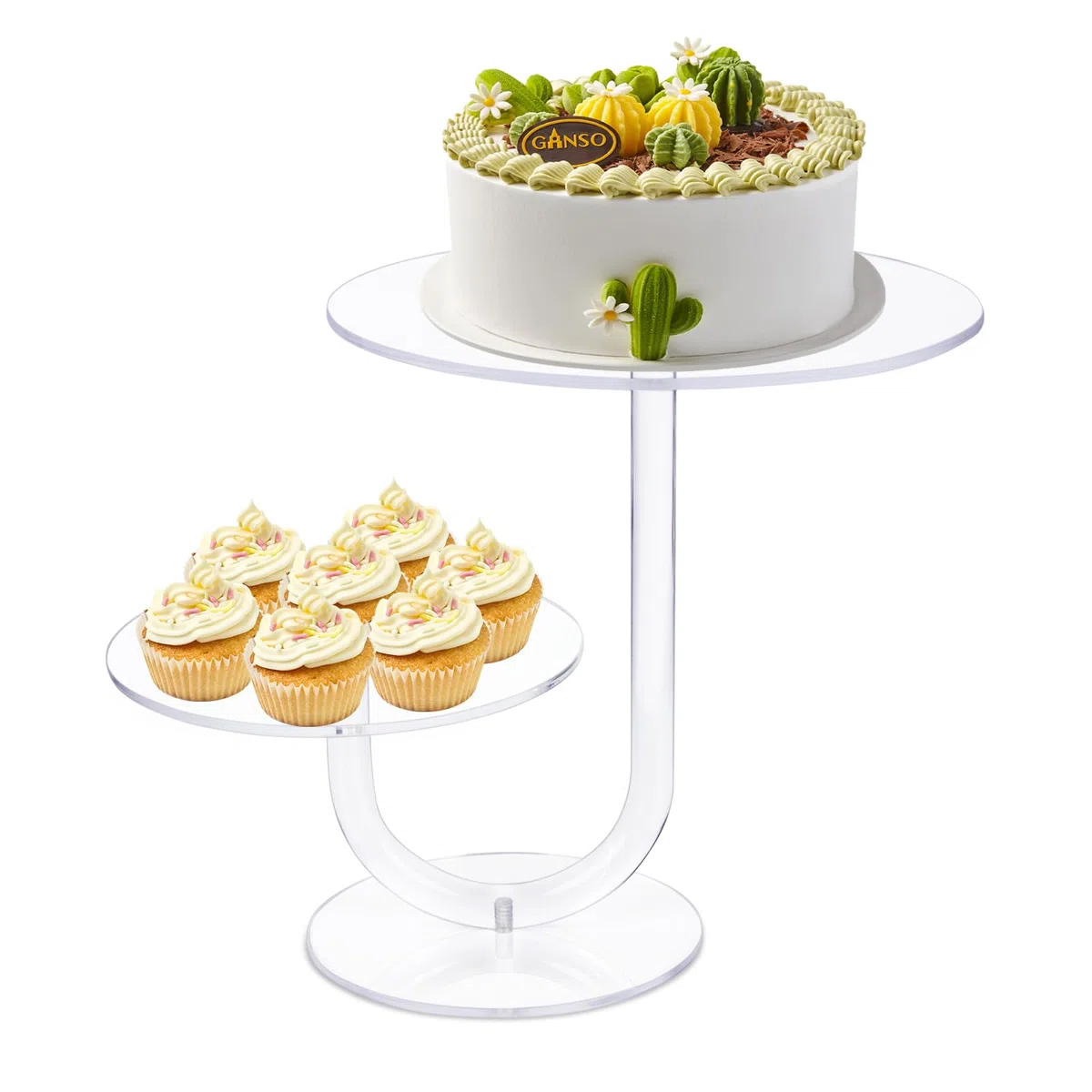 CECOLIC Alzata per Torta Trasparente a 2 Livelli Alzata per Cupcake in acrilico Porta Espositore Pasticceria per Dessert, Riutilizzabile per Matrimoni, Compleanni, Decorazioni per Feste (25,4 cm)