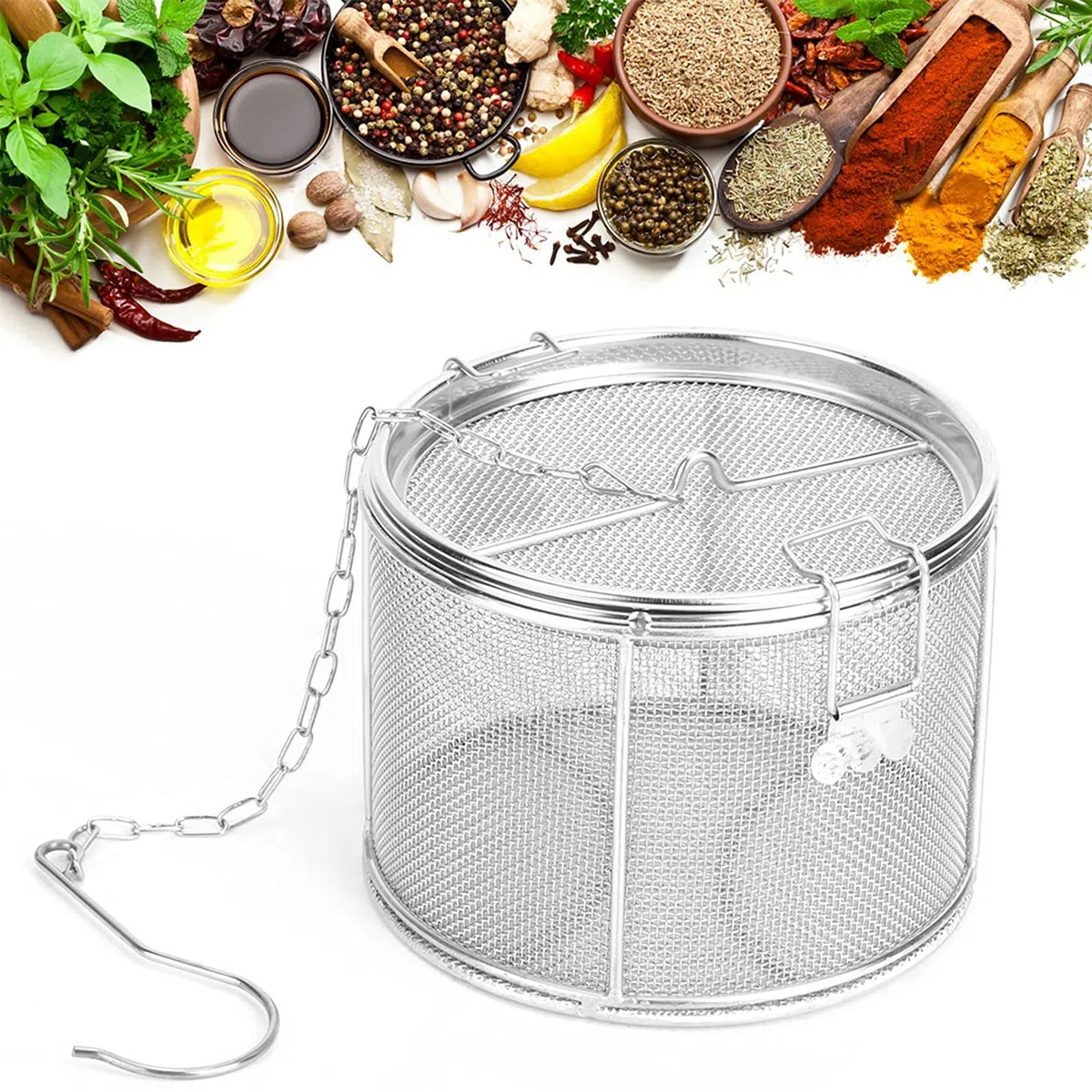 Sfera Per Spezie in Acciaio Inossidabile Infusore da Cucina per Tè, Cestello di separazione per spezie e condimenti Condimenti e Spezie – Colino con Gancio, Filtro per Cottura e Separazione Alimenti