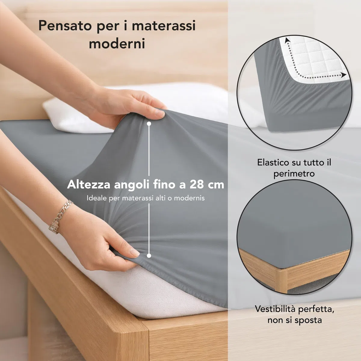 Ôhm Lenzuolo con Angoli Matrimoniale 160x200 cm Antracite – Jersey 100% Cotone Elasticizzato – Morbido e Traspirante – Angoli 28 cm per Materassi Alti – Certificato OEKO-TEX