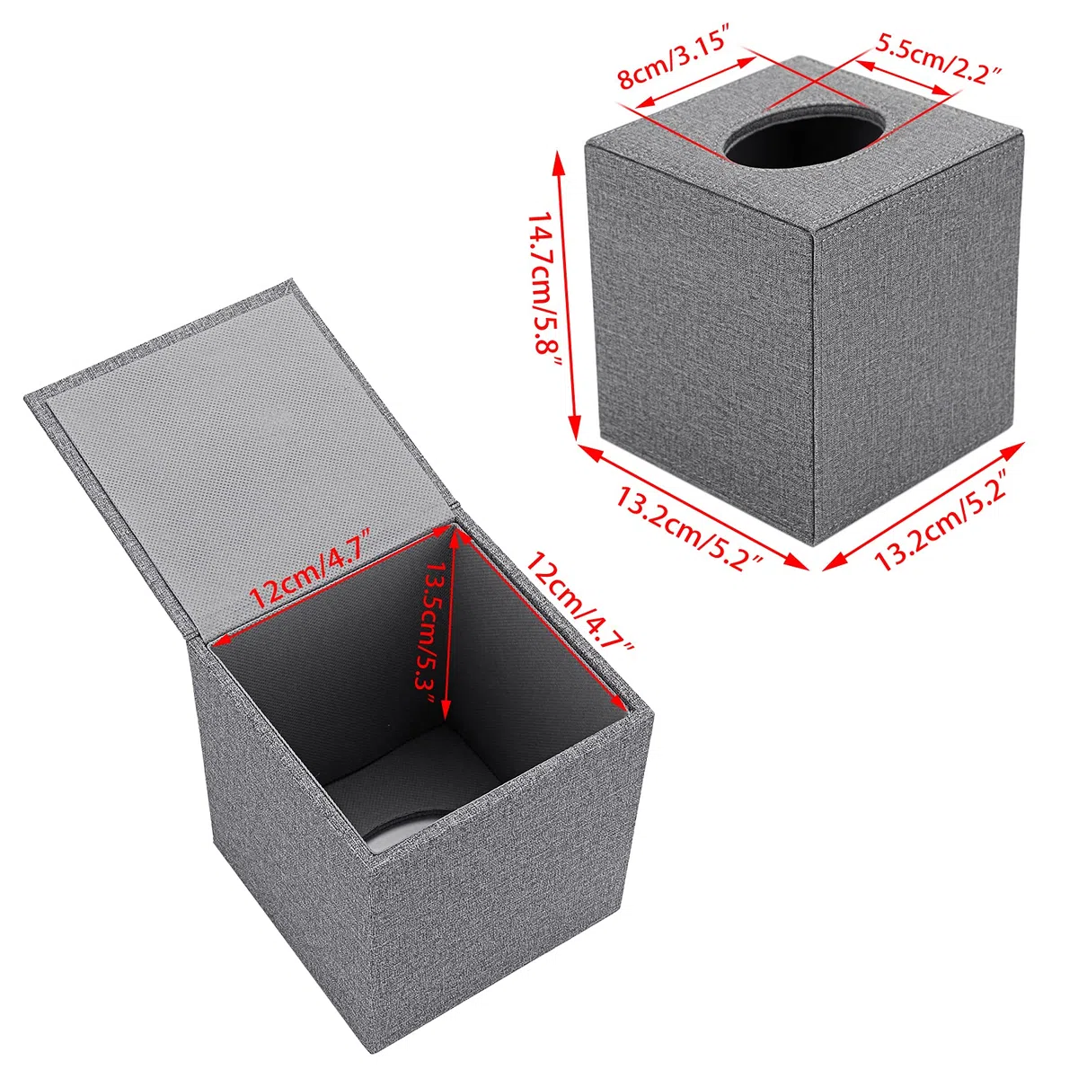 BTSKY Scatola porta fazzoletti quadrata in lino, per casa, ufficio, per fazzoletti (grigio)