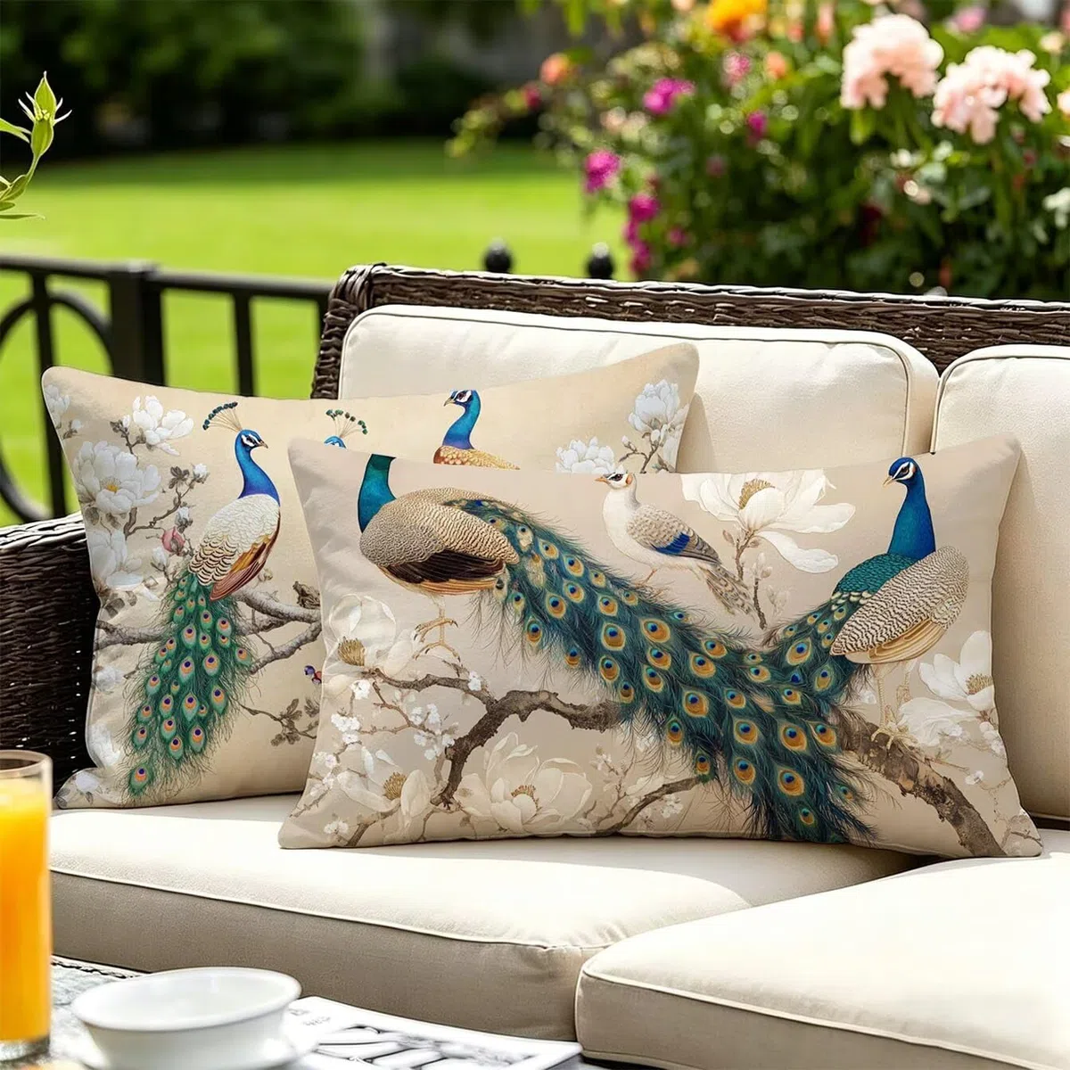 Cuscini per Divano 50x70 Set da 2 Colore tè Cuscini per Divano Esterno Giardino Copricuscini Copricuscino Letto Velluto Federe Cuscino Letto, per Soggiorno Sedie Balcone Campeggio Spiaggia, Paone x-82