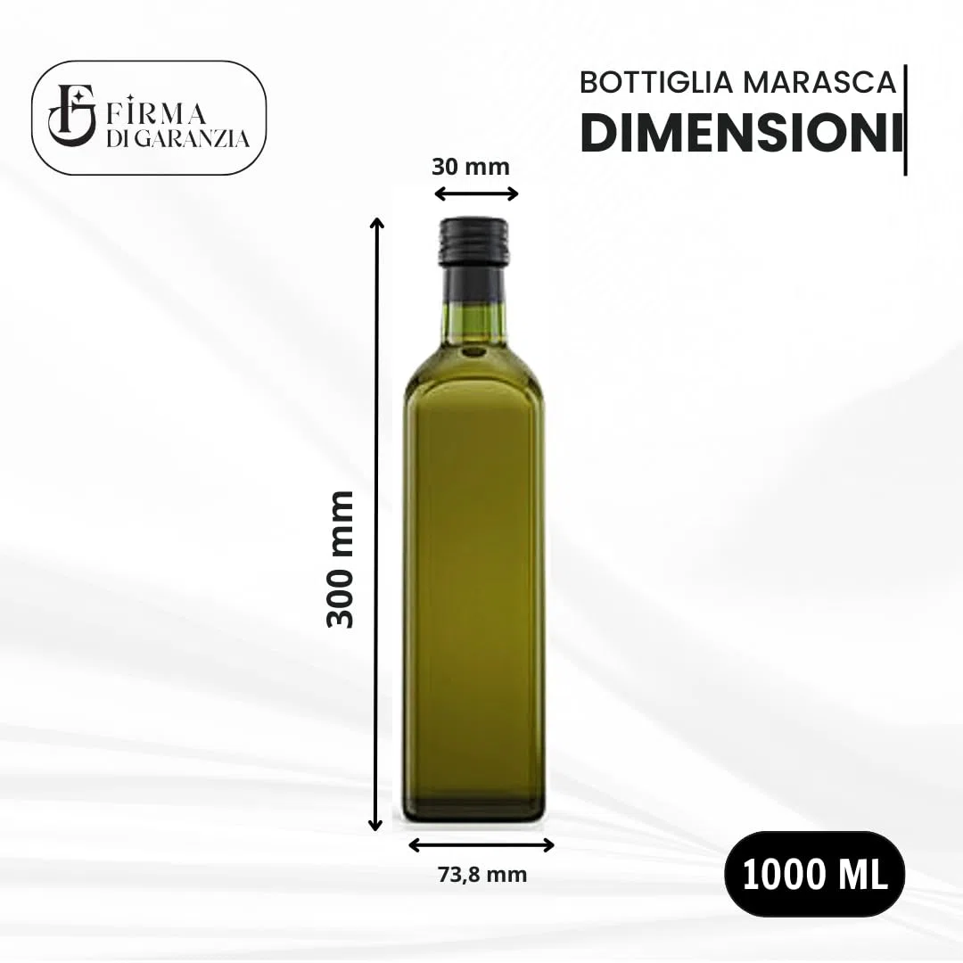 12 Bottiglie Per Olio E Liquore 1000 ml - Marasca Quadre Vuote In Vetro Scuro Uvag con Dosatore Olio Salvagoccia e Tappo Ermetico - Made In Italy - Uso professionale e domestico