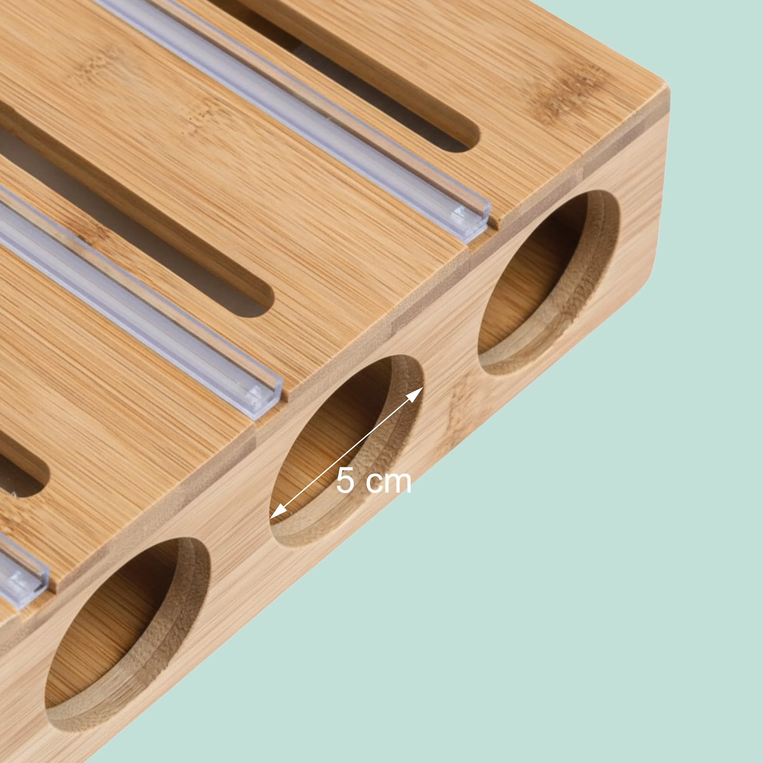 Relaxdays Dispenser per Pellicola, 3 Rotoli, cassetto, bambù, 22 x 33,5 x 7 cm, taglierina Cucina, Naturale