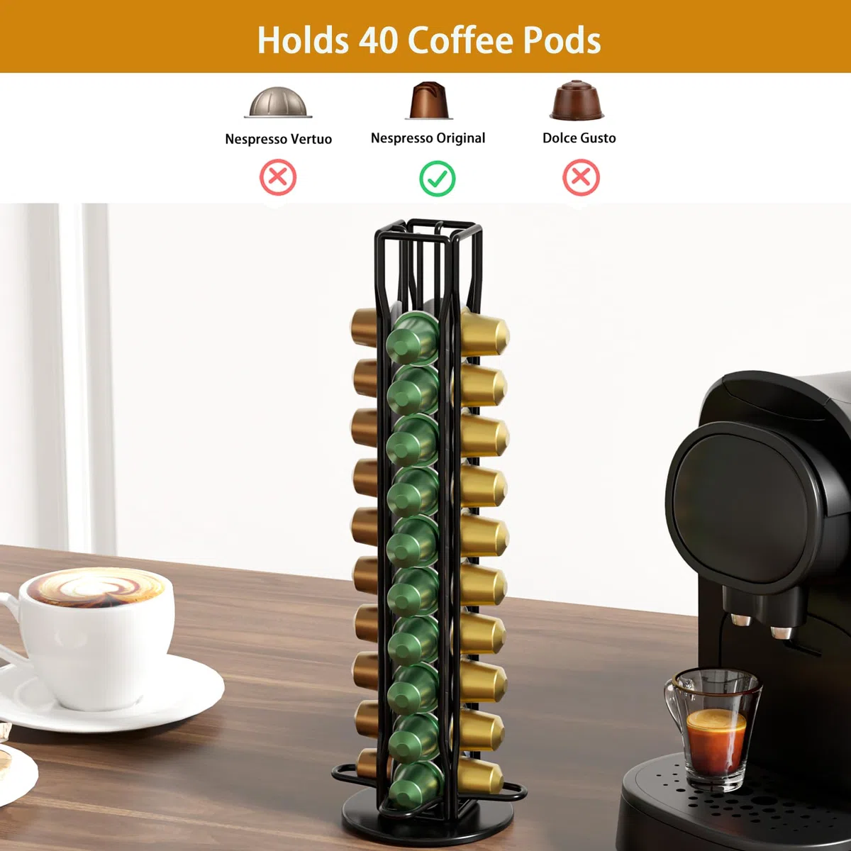 SEVENLINE Supporto per cialde di caffè compatibile con cialde Nespresso originali, organizer per 40 capsule (nero)