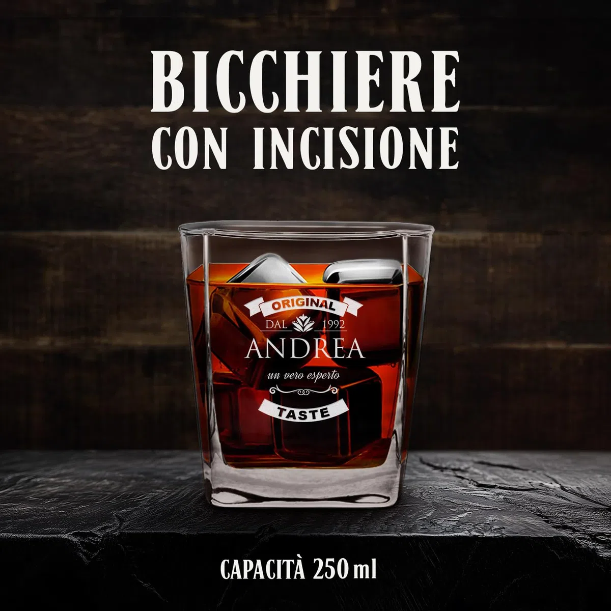 Maverton kit 6 bicchieri in vetro 250 ml - ideali per bourbon whiskey e drink - incisione personalizzata - bicchieri personalizzati - idea compleanno per uomo - pensiero special - original taste