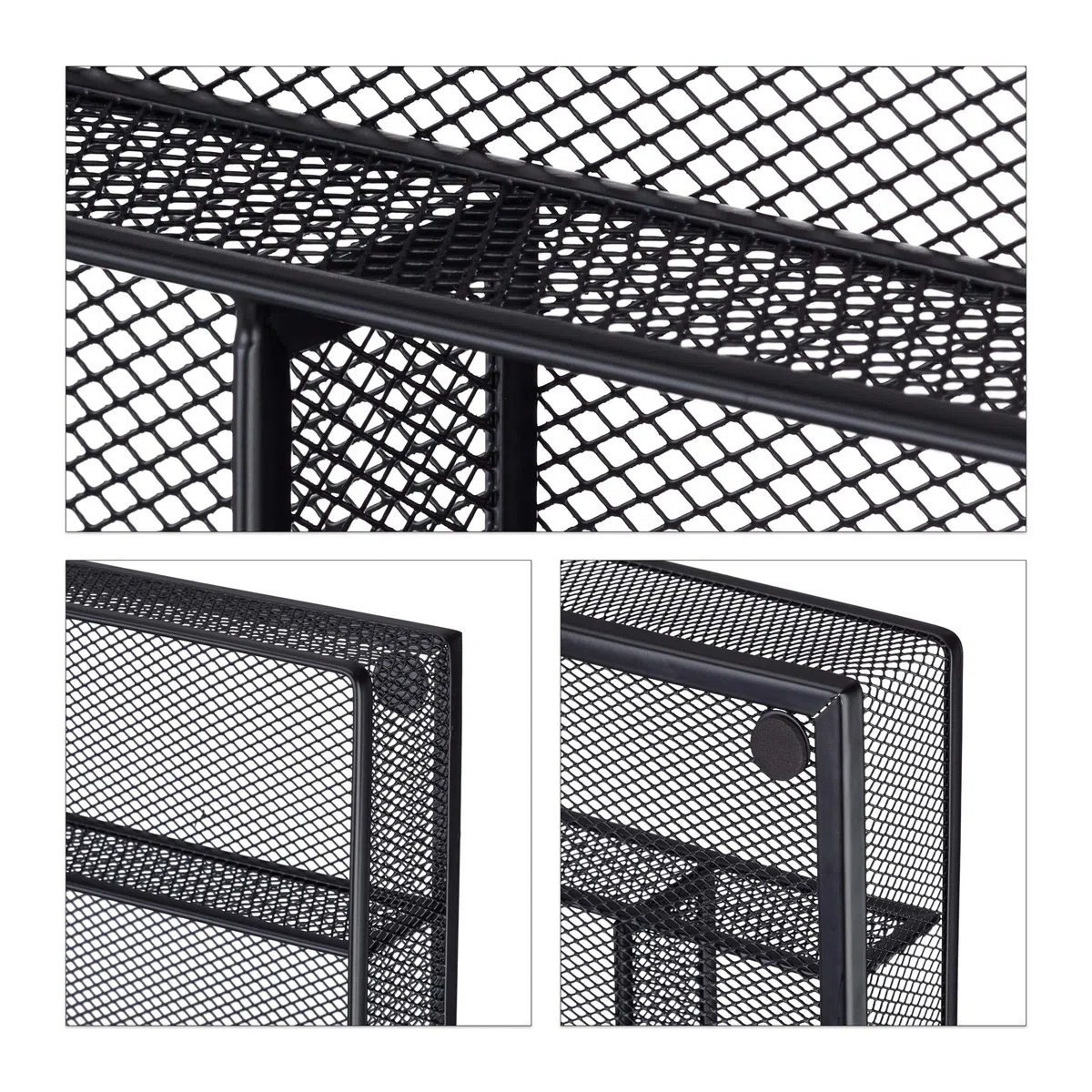 Relaxdays 10022513_46 Portaposate da Cassetto in Metallo Forato, Grande, Aperto, Misura L, HxLxP: 5,1x28,6x40,6 cm, Nero