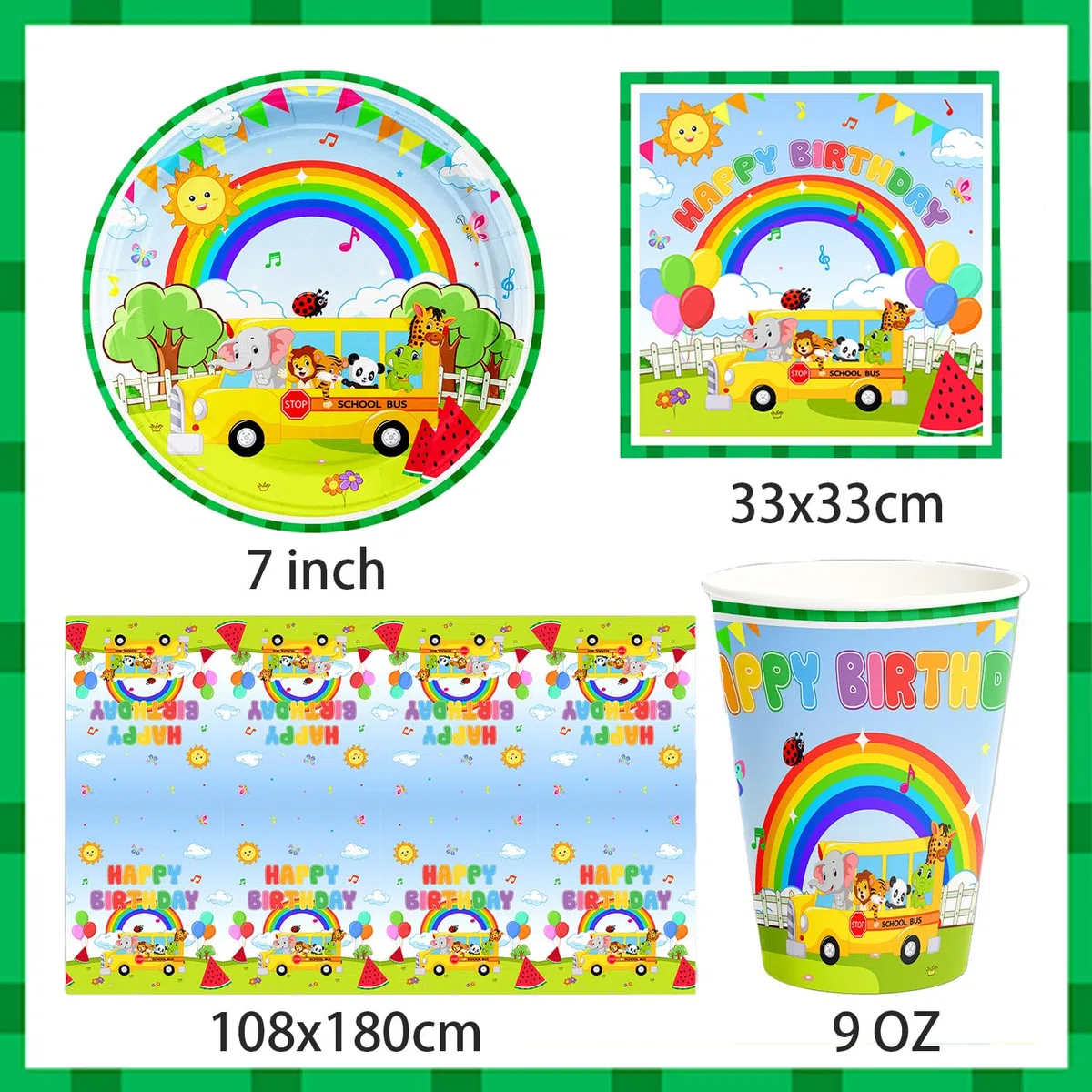 Set di decorazioni per feste di compleanno a tema fattoria verde per bambini, 61 pezzi include piatti di cartone, tazze, tovaglioli e tovaglie per 20 bambini, festa di compleanno a tema fattoria con