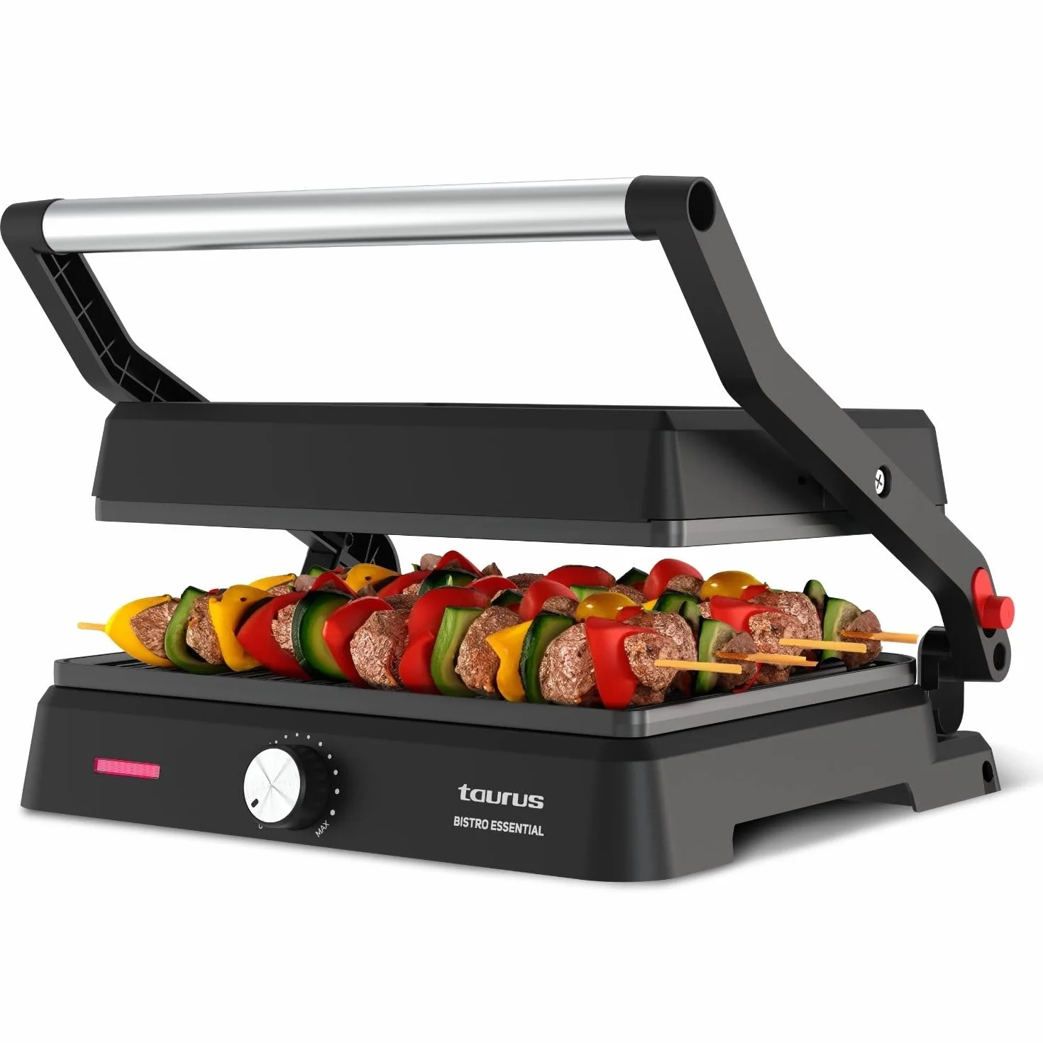 Taurus - Grill Essential 2600W | 2 en 1: Grill y Plancha | Placa 29x23 cm | Revestimiento Antiadherente sin PFOA | Bandeja recogegrasa | Termostato ajustable | Cool Touch y bloqueo seguro