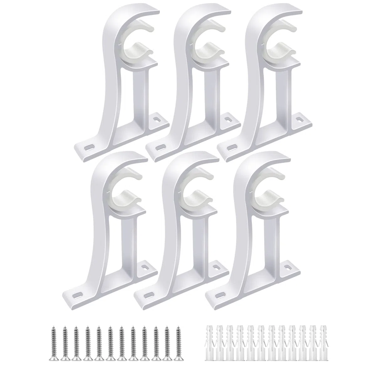 TOKPLNU Set di 6 supporti per aste per tende, robusti supporti per aste per tende, in lega di alluminio, con fibbia in plastica per aste da 25 mm a