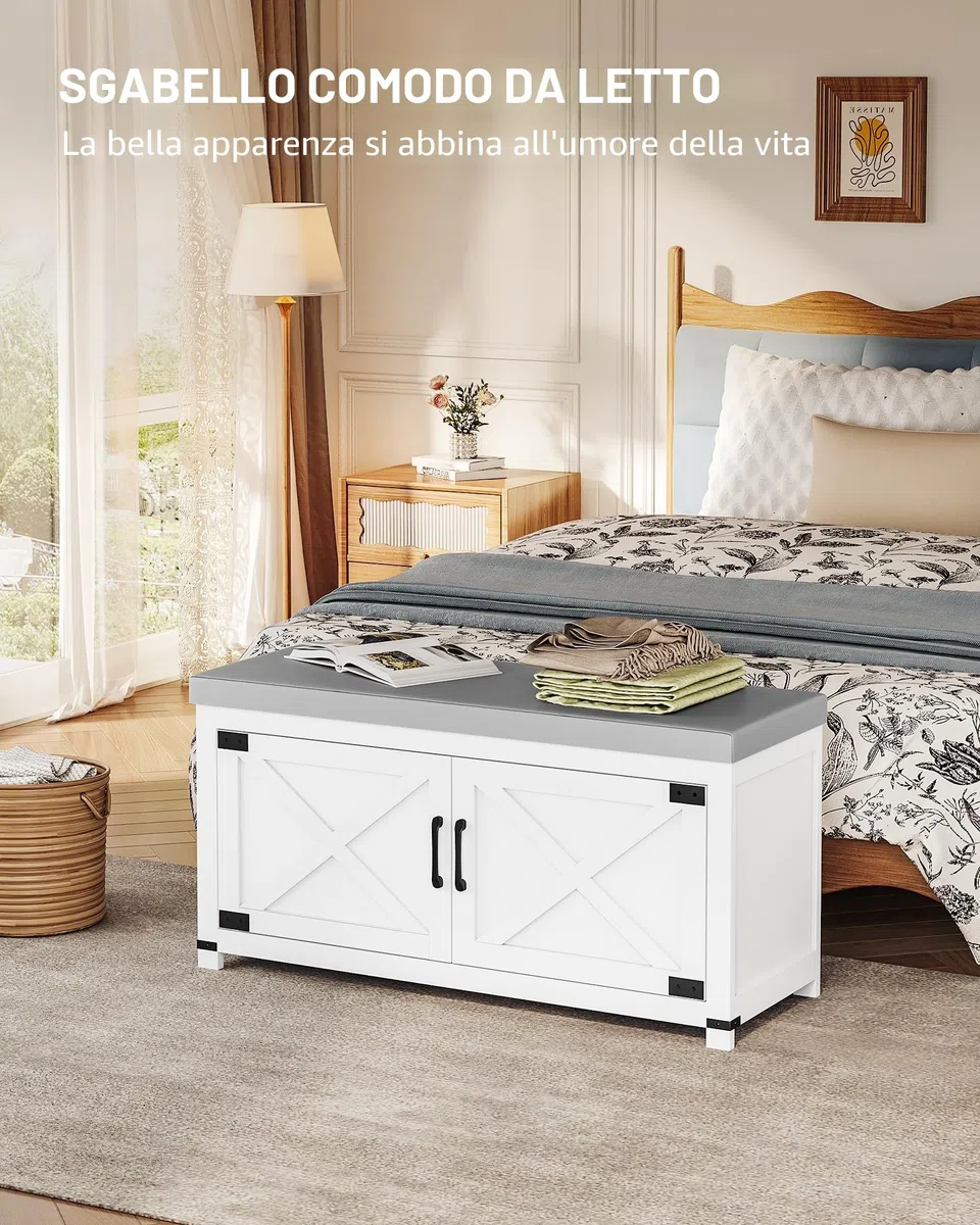 Hzuaneri Panca Scarpiera con Cuscino, Scarpiera da Ingresso Panca con Porte, 8 paia di scarpe, 35 x 100 x 49 cm, Bianco SB26603GY