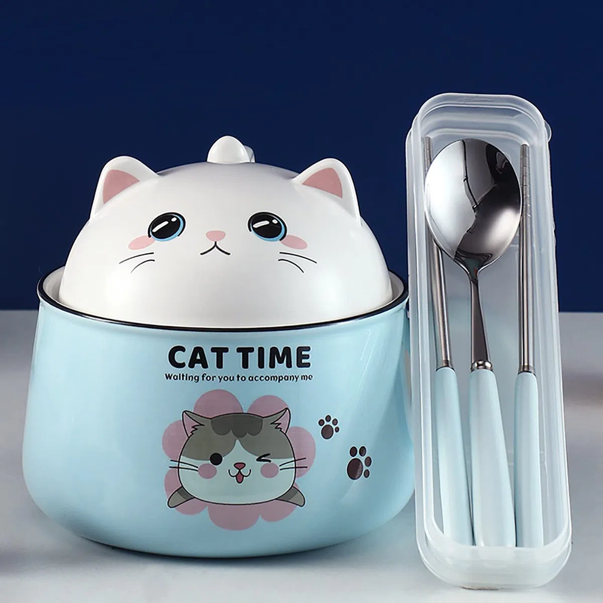 Ciotola Ramen Con Coperchio, Grazioso Gatto Per Insalata, Ciotola per cereali con manico, 1020 ml, in ceramica istantanea, ciotola per pasta, dessert, zuppa e pranzo per bambini