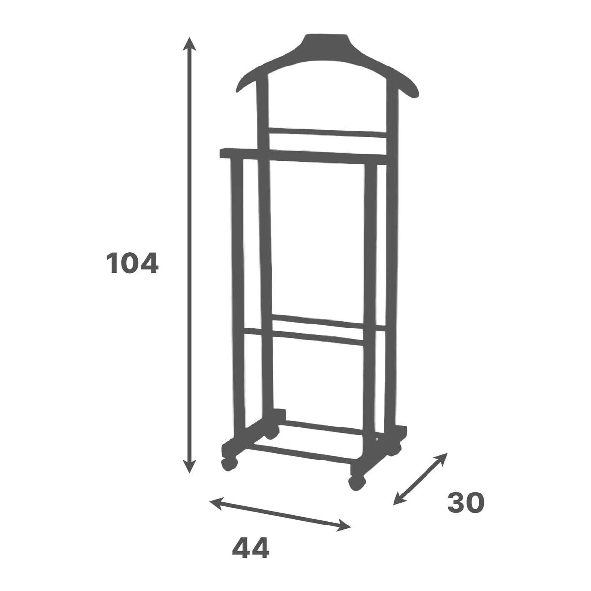 Sicignano | Indossatore Camera Spogliatoio, Legno Faggio, 2 Montanti - Adatto per Giacche Cappotti Pantaloni - Antiscivolo, con Rotelle - Servo Muto, Appendiabiti - 44.5x30x104h cm (Legno Naturale)