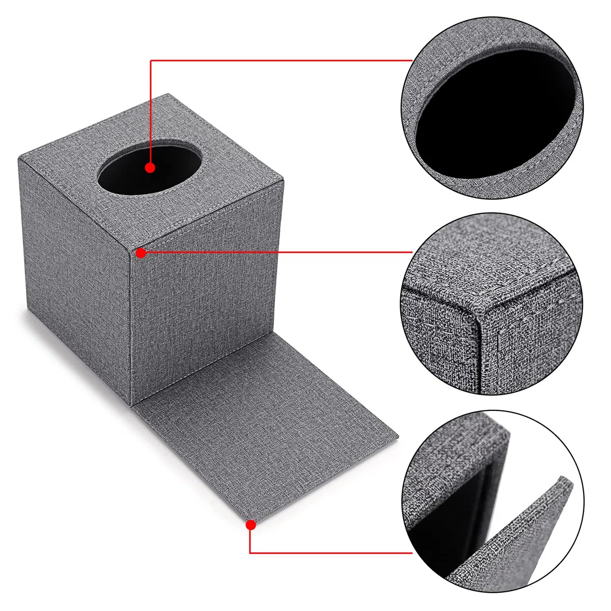 BTSKY Scatola porta fazzoletti quadrata in lino, per casa, ufficio, per fazzoletti (grigio)