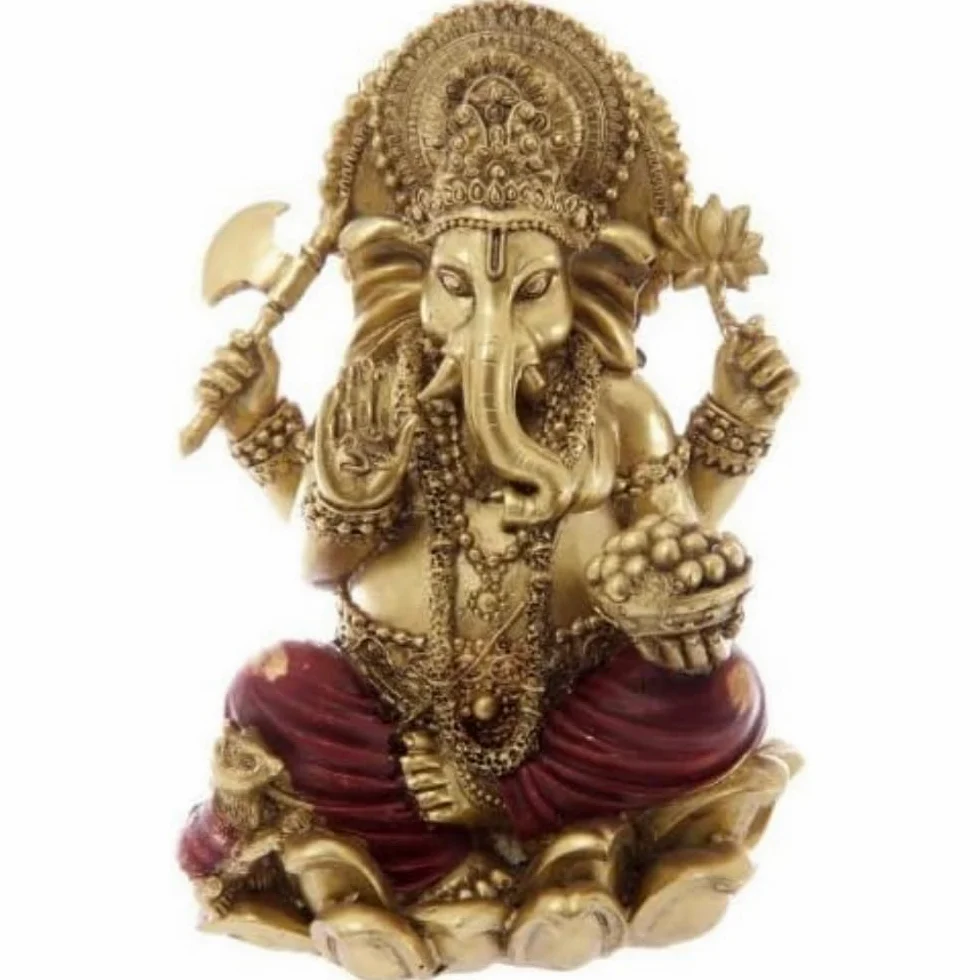 Purckator GAN07, Statuina del Dio Ganesh, 16 cm, Oro e Rosso