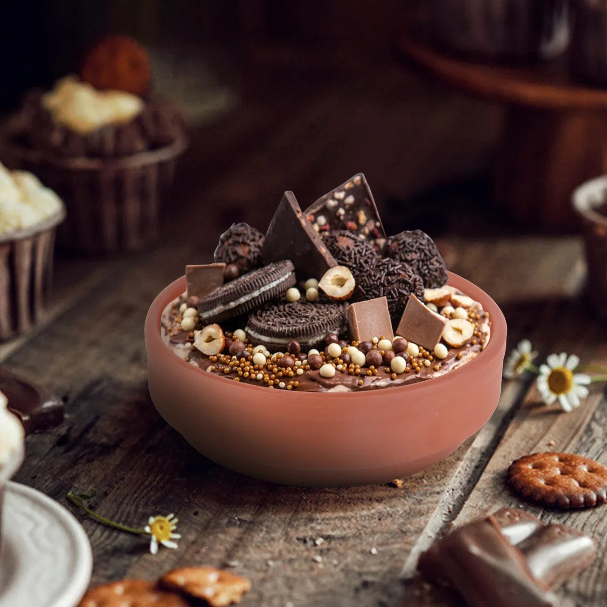 Set di 6 ciotole in terracotta, fatte a mano, smaltate marroni, per cucinare deliziosi dessert e pasti per tapas, salse, gratinate e altre cene per feste