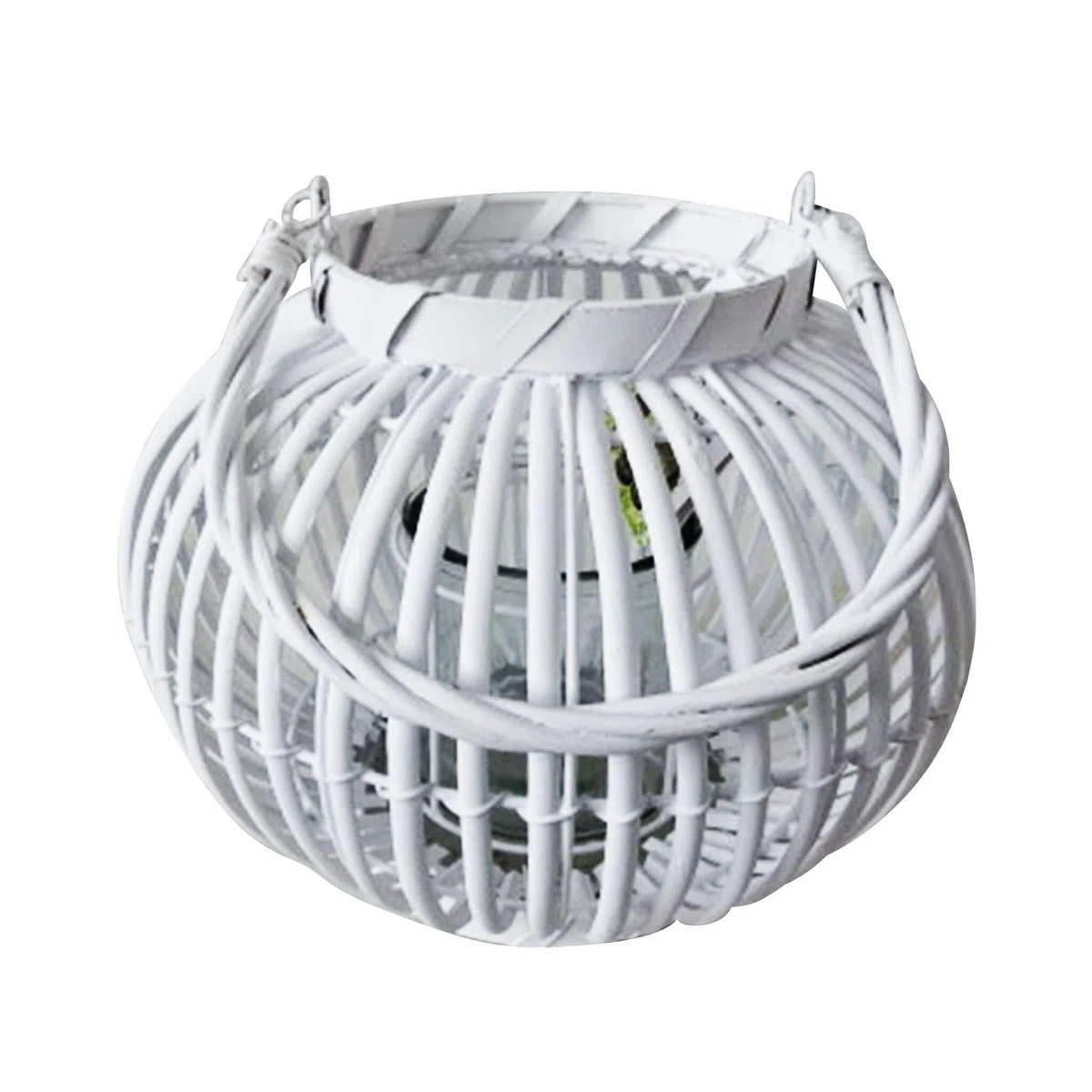 Milani Home - lanterna decorativa in vimini e vetro, bianco, portacandela da giardino e interno, per portico e veranda