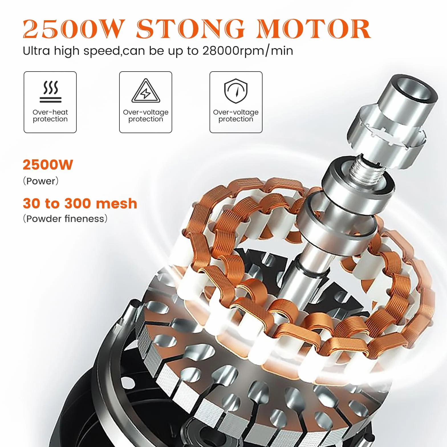 Mulino per Cereali, 500 g Grinder per Cereali Elettrico in Acciaio Inossidabile Mulino per Farina ad Alta Velocità 28000 giri/min Motore 30s Macinazione Fine per Grano Spezie Caffè Mais