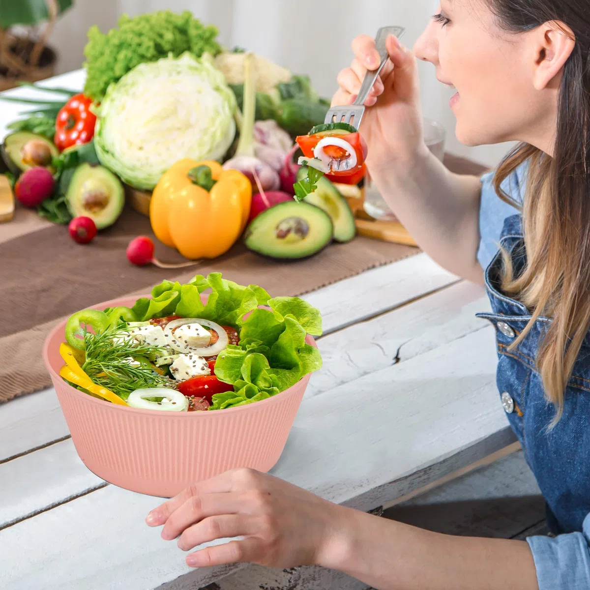 6 pezzi infrangibili set di Ciotole per Insalata, 20CM 60 Once Grandi Ciotole da Campeggio Set di Ciotole di Plastica per Cereali per Picnic Barbecue Leggero Bambini Adulti Zuppa Cena Dessert Set
