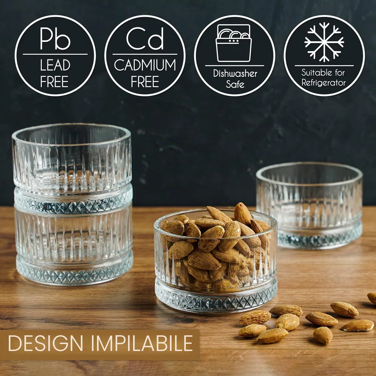 CRYSTALIA Qualità Premium Ciotola per Dessert in Vetro, 240ml 100% SENZA PIOMBO Coppe Gelato, Bicchieri, Coppette per Budini e Snack