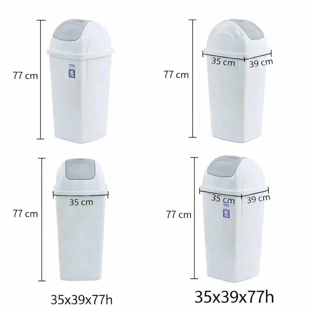 Pattumiera con Coperchio Basculante cm 35x39x77h 65L Bianca – Bidone Spazzatura per Casa Bar Lido Ufficio Ristorante