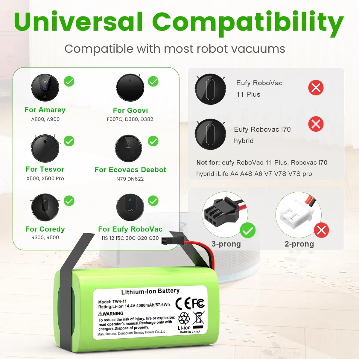 LabTEC 14.4V 4000mAh TW4-11 batteria di ricambio per Eufy RoboVac 11S 12 15C 30C G20, batteria al litio per Ecovacs Deebot N79S DN622 Cordlss hoover + 1 cacciavite + 1 spazzola